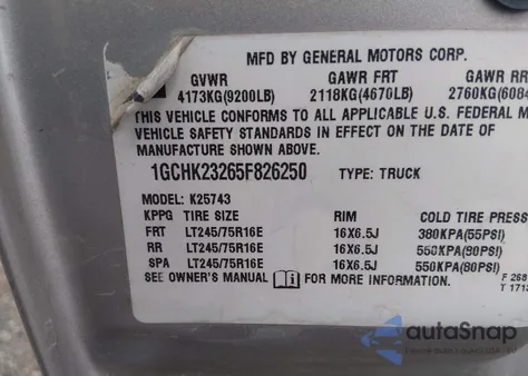 2005 Chevrolet Silverado 2500Hd Lt z USA, uszkodzony, nr VIN 1GCHK23265F826250